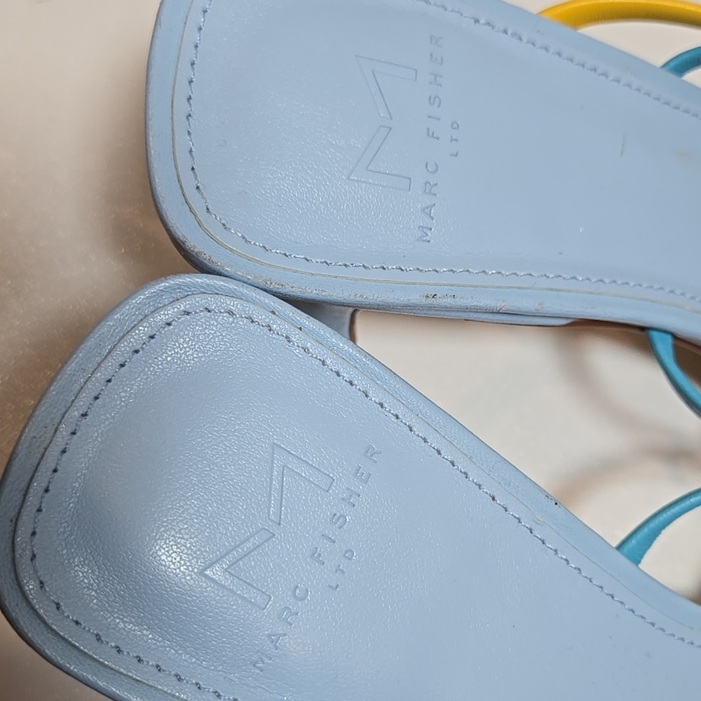 Marc Fisher Light Blue and Yellow Strappy Heels Size 8.5 - Picture 4 of 8
